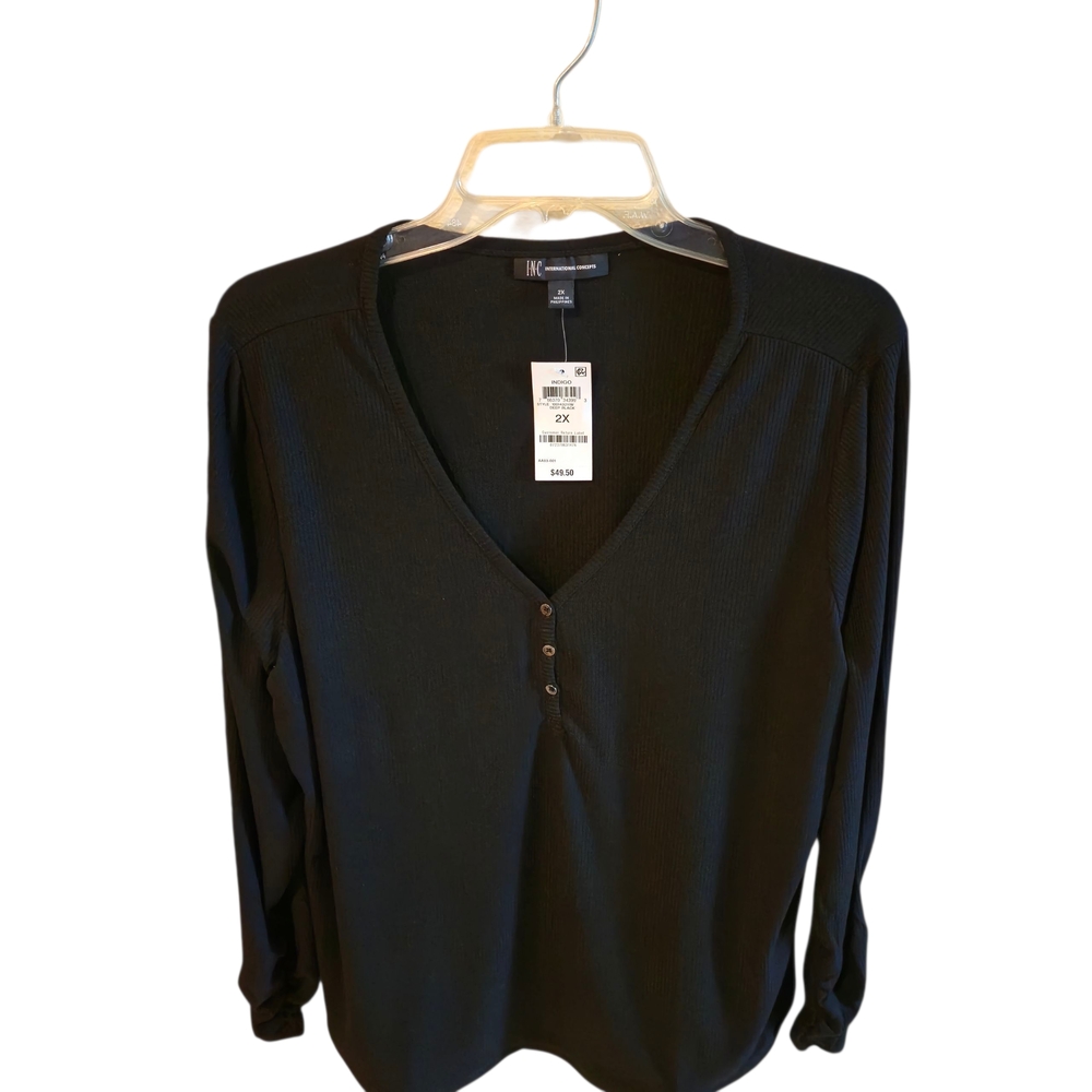 PLUS SIZE*****INC International Concepts Black V-Neck Blouse‎